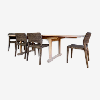 Set Unopiu teak table and 4 chairs eden synthetic fiber waprolace handmade weave
