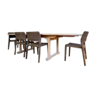 Set Unopiu teak table and 4 chairs eden synthetic fiber waprolace handmade weave