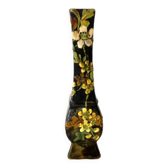 Vase soliflore ancien  décor floral,1900