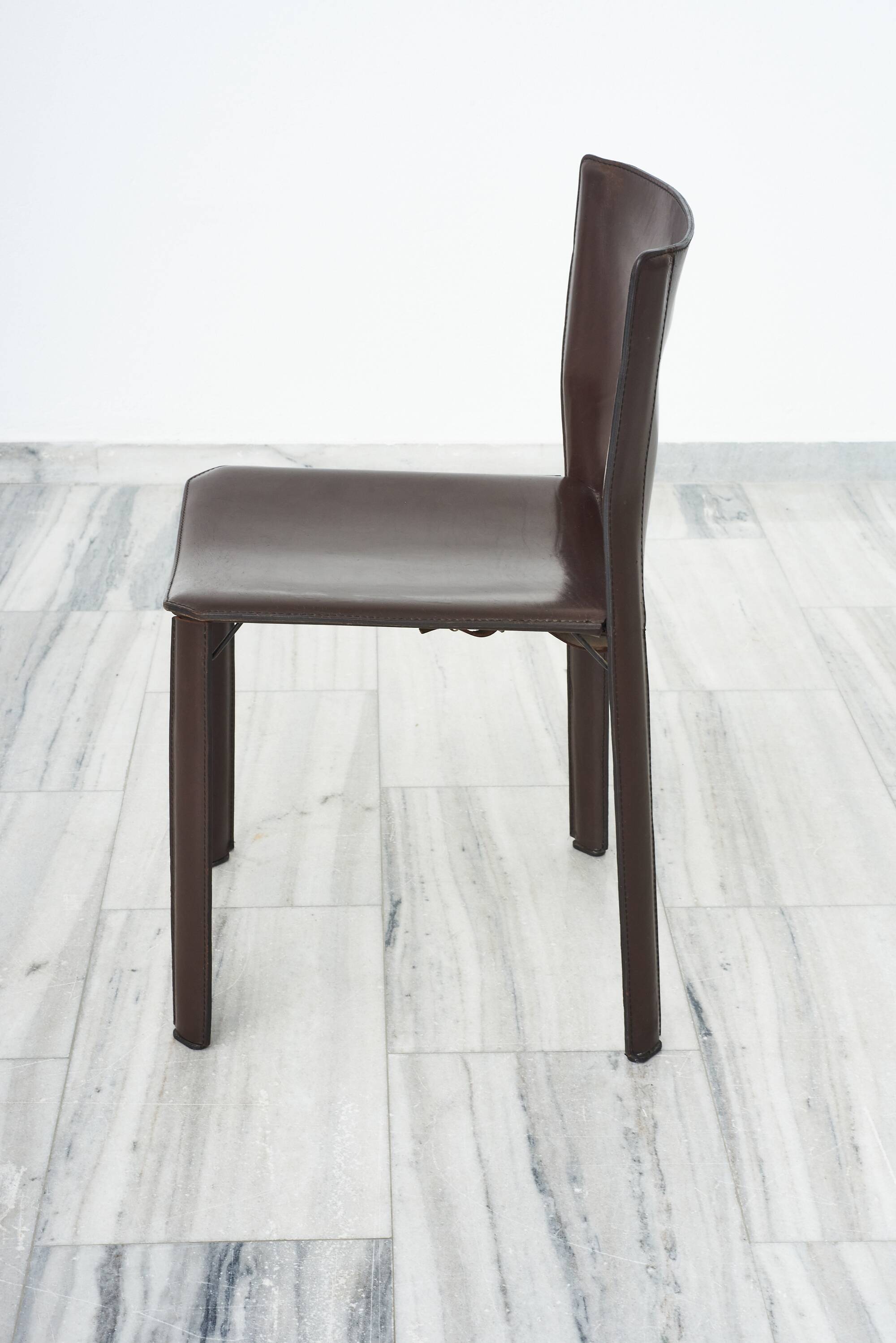 Set of 5 dark brown leather dining chairs