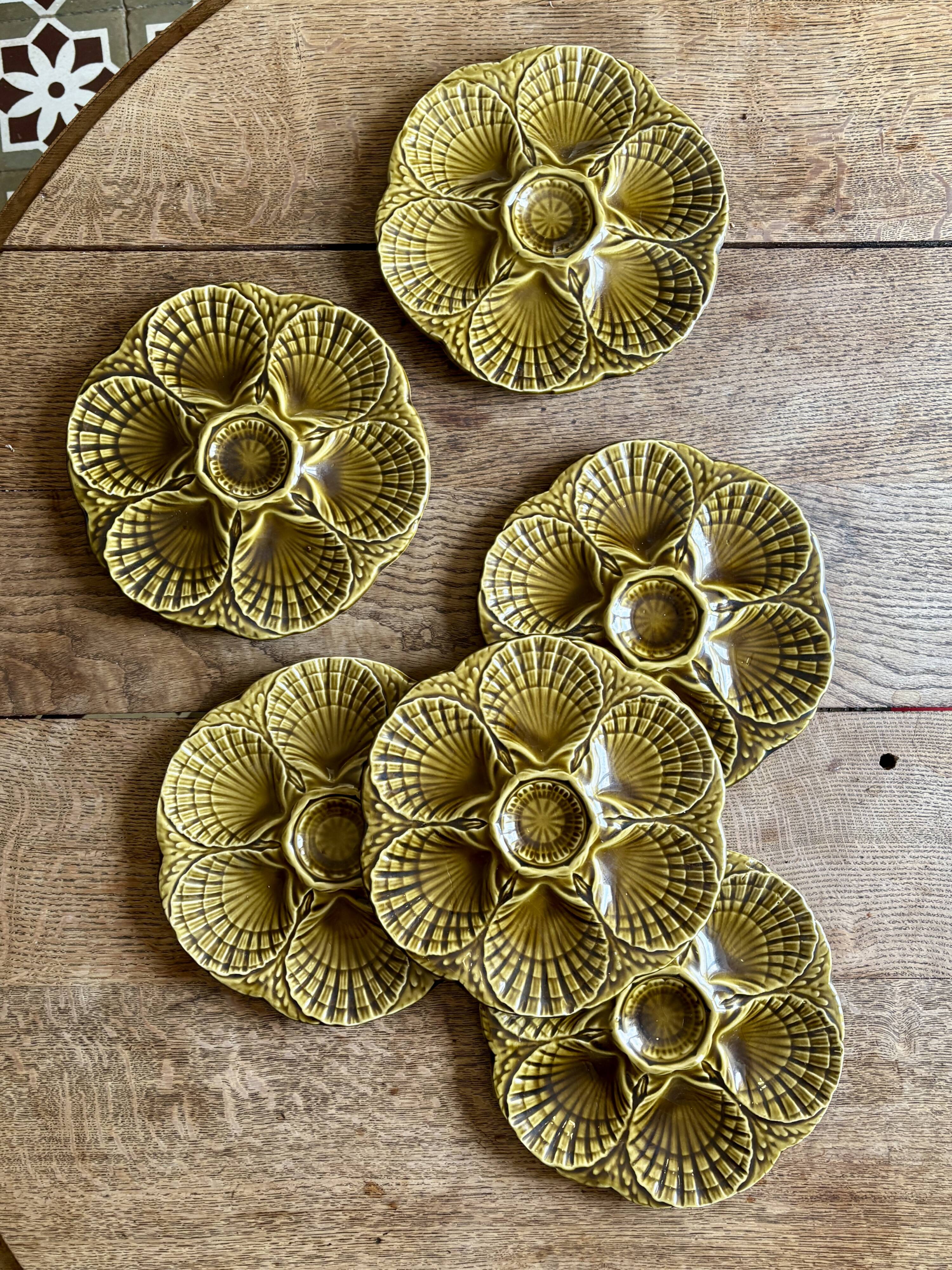 Set of 6 vintage ceramic oyster plates - Sarreguemines -