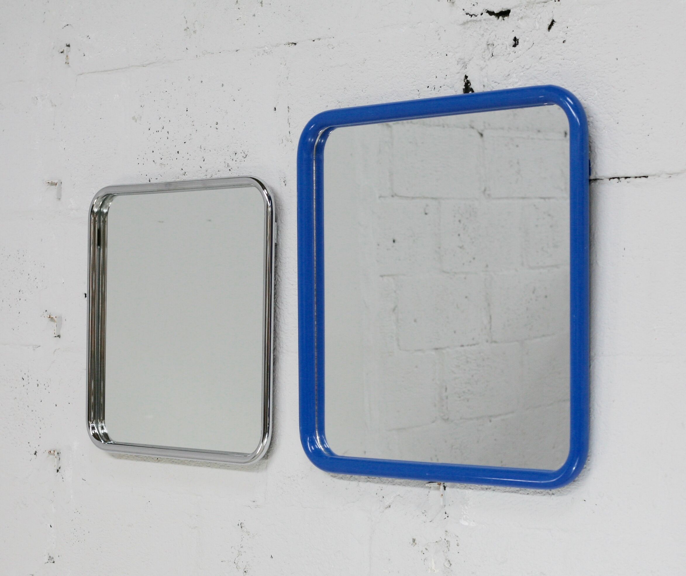 Pair of tubular steel mirrors, france, circa 1970