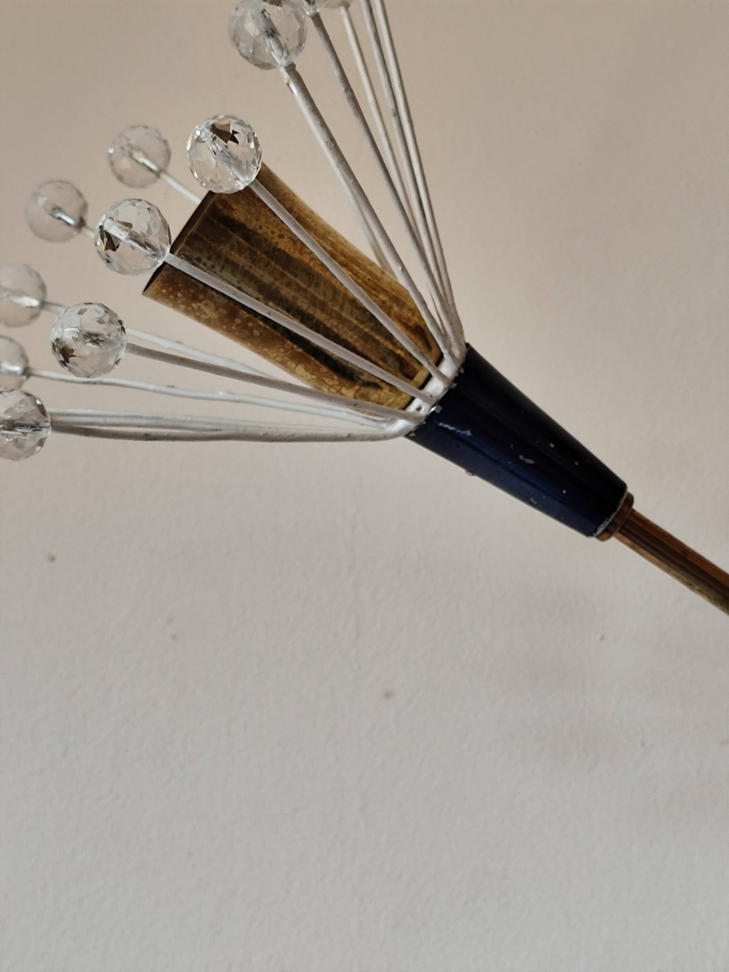 Wall lamp with 3 lights, brass and crystal balls, 1950s.