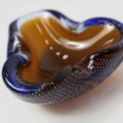 Cendrier Murano verre bullé orange bleu et transparent 1960