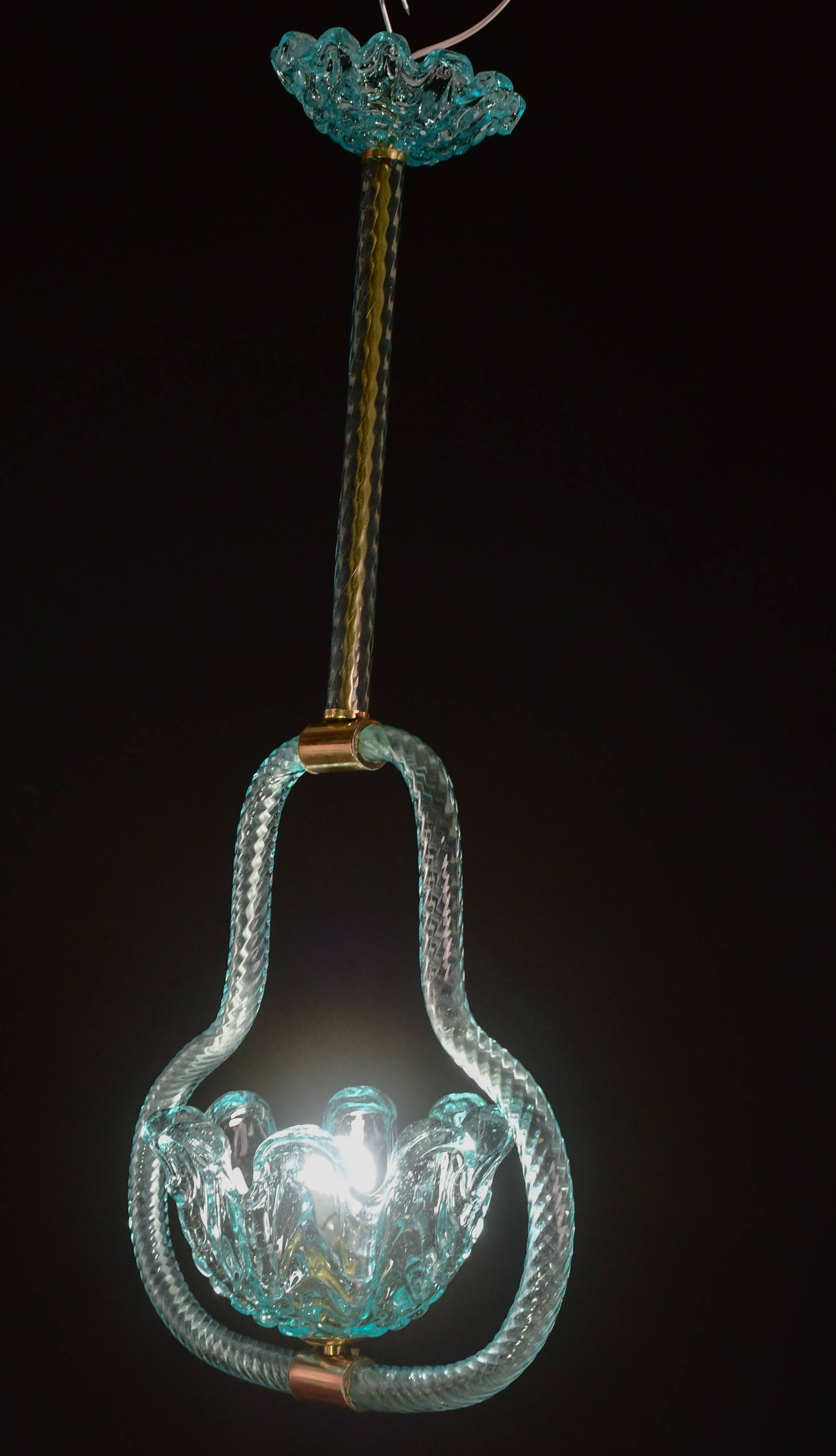 Blu acquamarine Murano glass chandelier by Barovier e Toso, 1940s