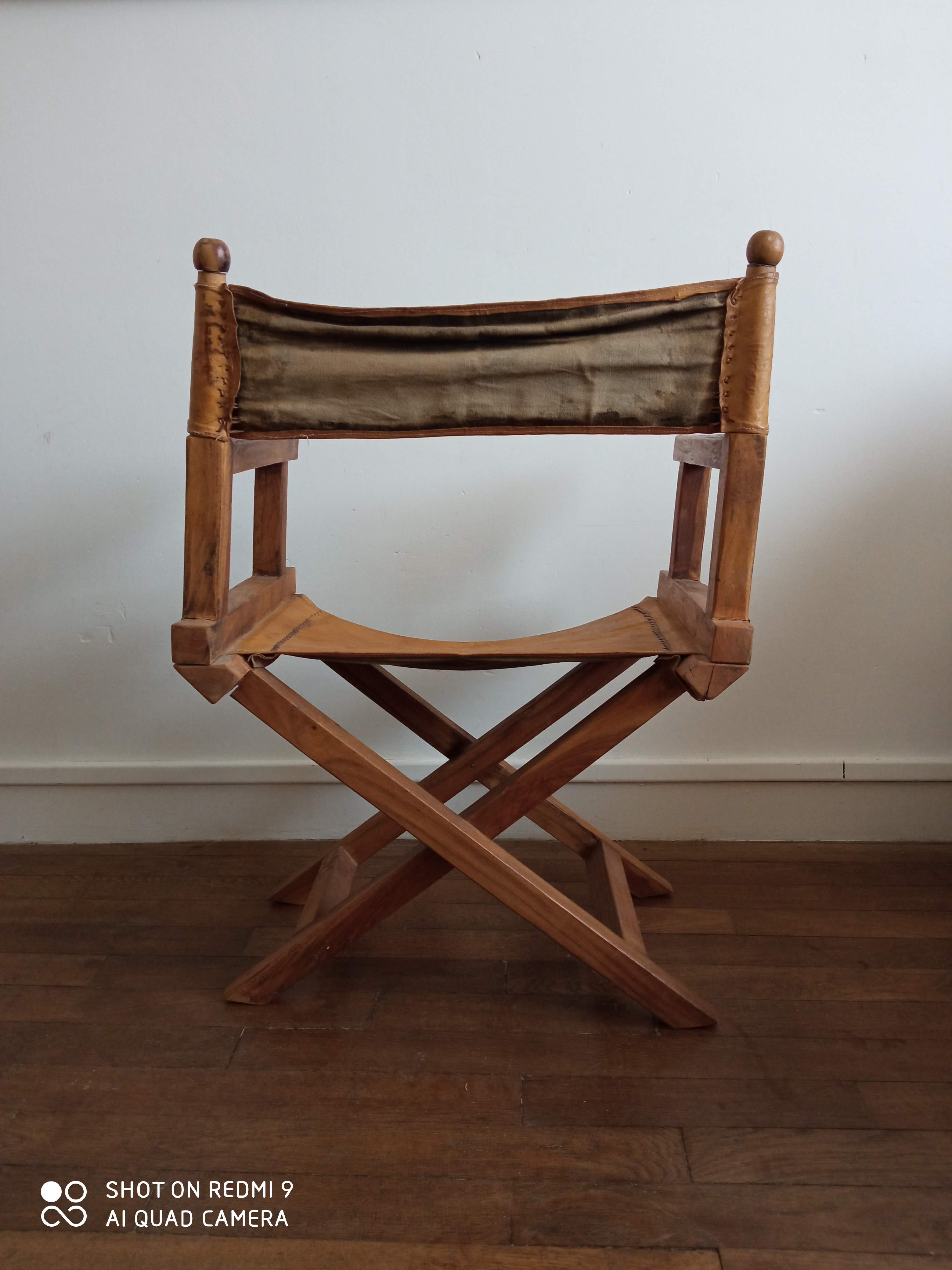 Old wood and leather safari chair