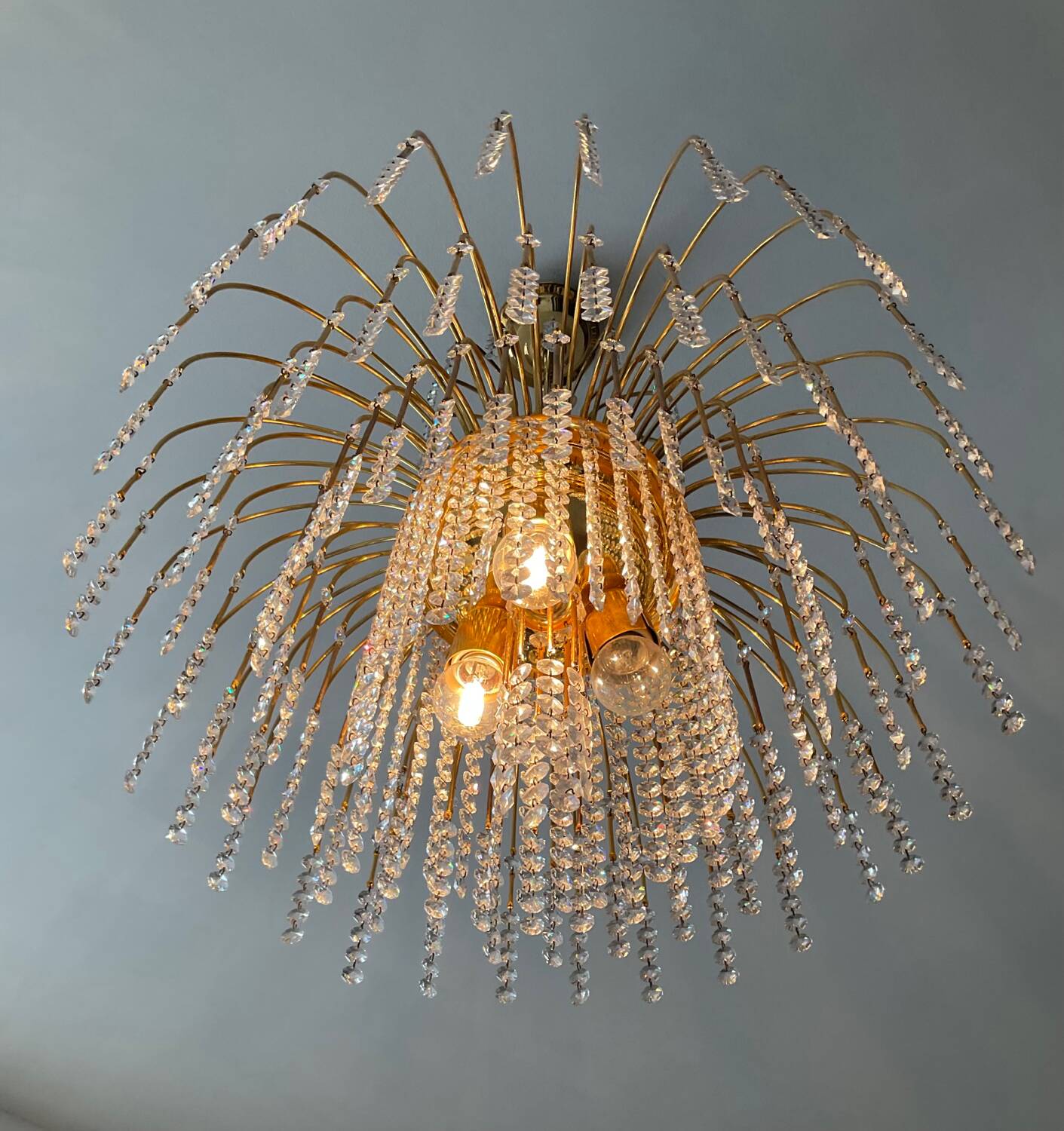 Vintage brass chandelier with crystal tassels cascade