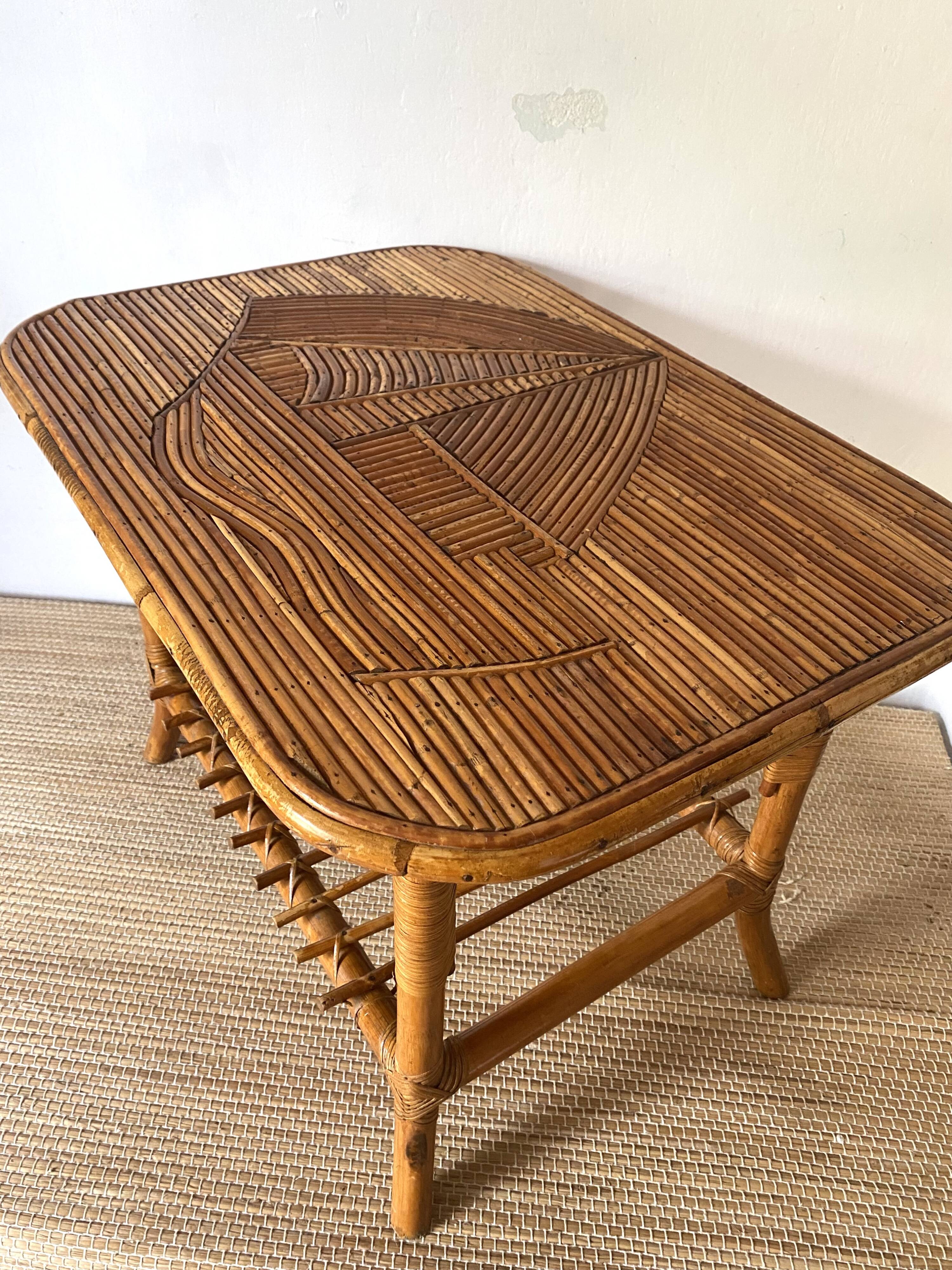 Rattan coffee table with sailboat decor from the 60s