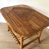 Rattan coffee table with sailboat decor from the 60s
