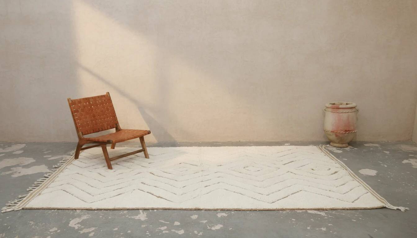 Large Beni Ouarain rug 325×200 – Handcrafted natural wool rug with soft diamond geometry, GO-946
