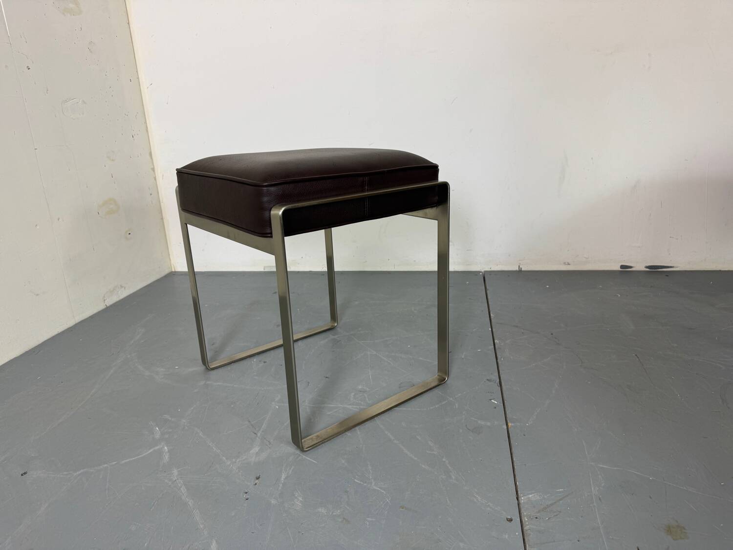 Italian Modern Steel and Brown Leather Stool by Antonio Citterio for Flexf