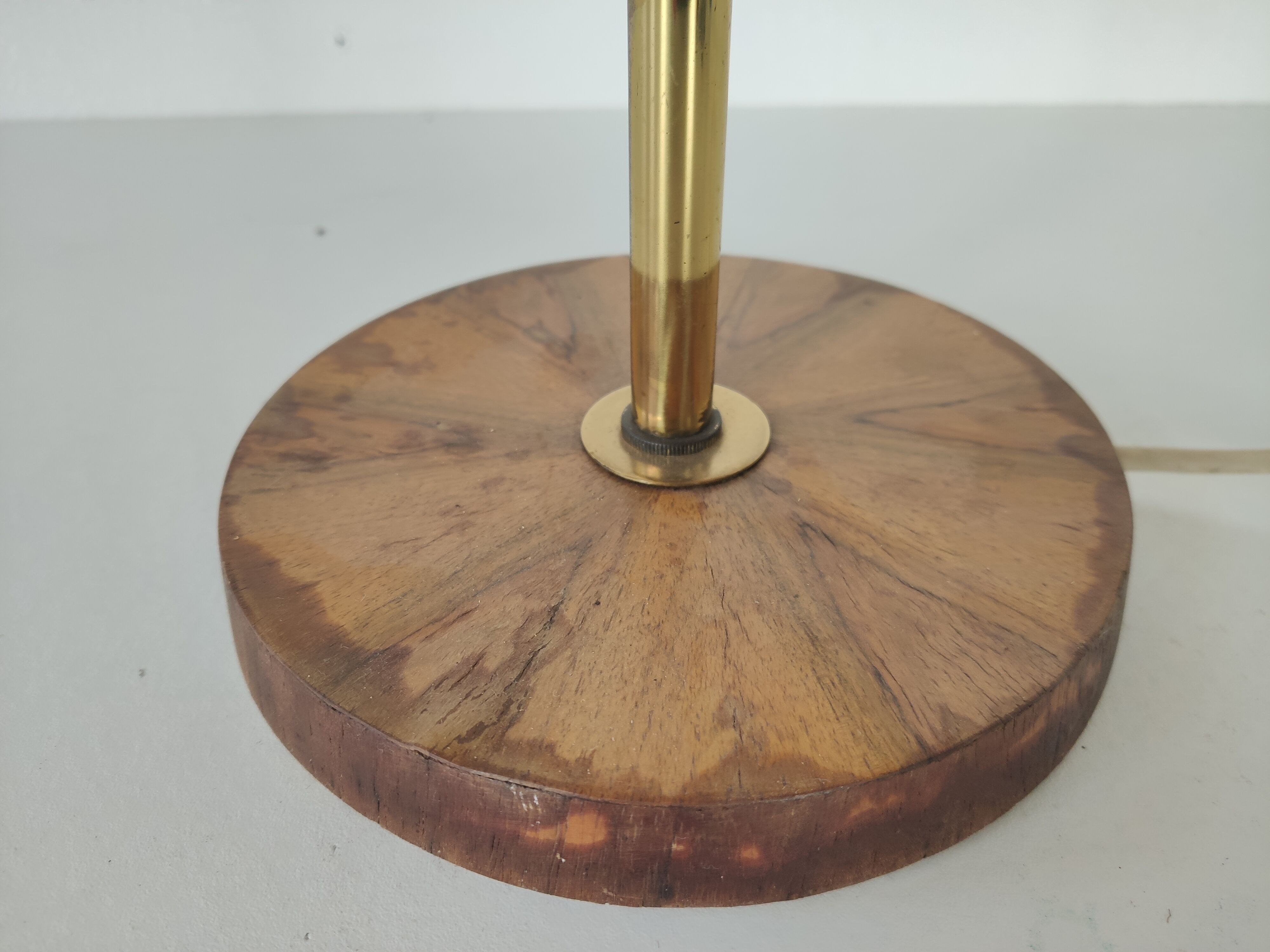 vintage brass and walnut lamp, 60s