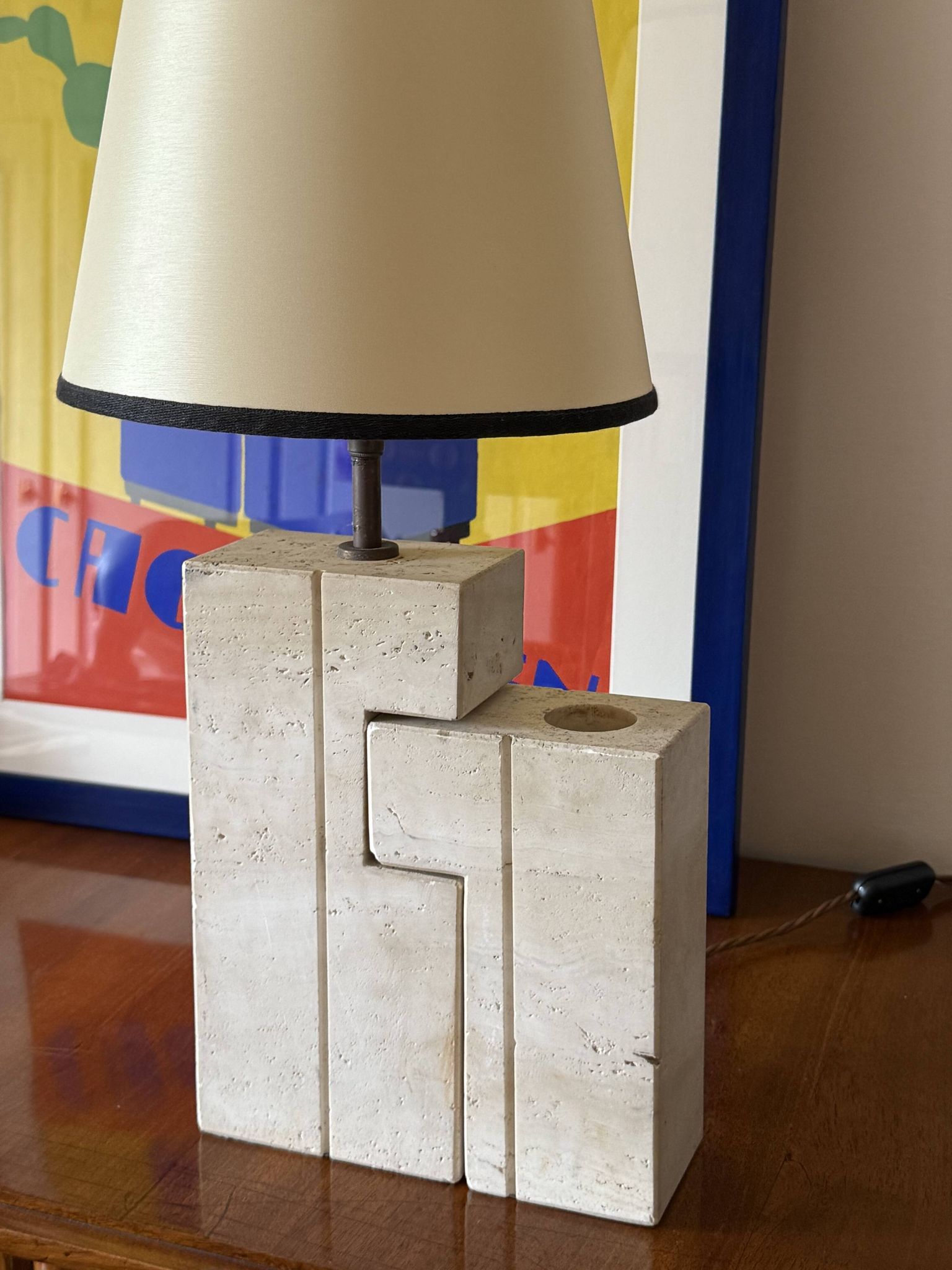 Mid-century modern travertine table lamp, Nucleo Sormani Italy 1960s