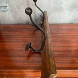 Ancien porte manteau bois + 2 patères double métal noir