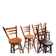 Set of 5 Solid Wood Bar Stools – Bistro / Country Chic Style