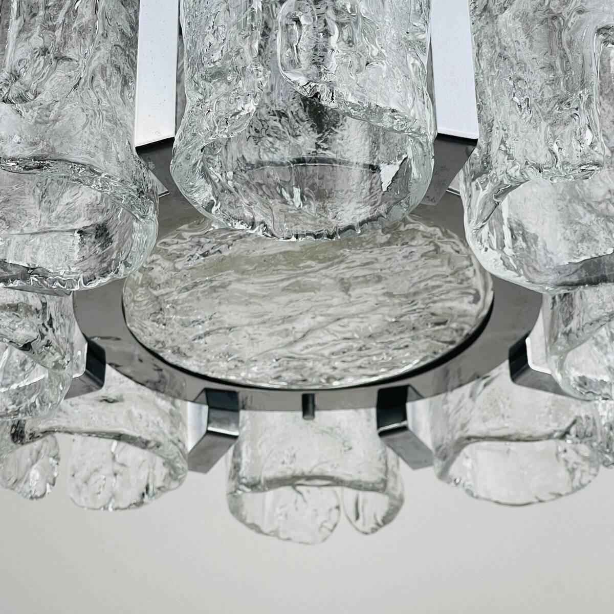 Vintage Ice Murano Chandelier by AV Mazzega, Italy, 1970s