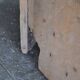Large whitewashed wooden trench, solid driftwood, 1940s farmhouse style.