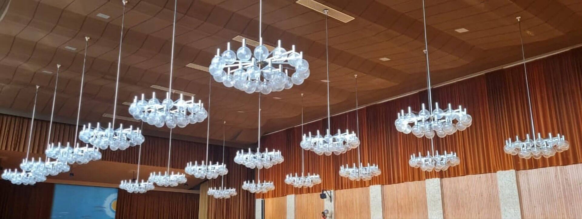 Large chromed spider Sputnik lamp with 24 hand-blown ice glass balls from Ott International, Germany, 1960s.