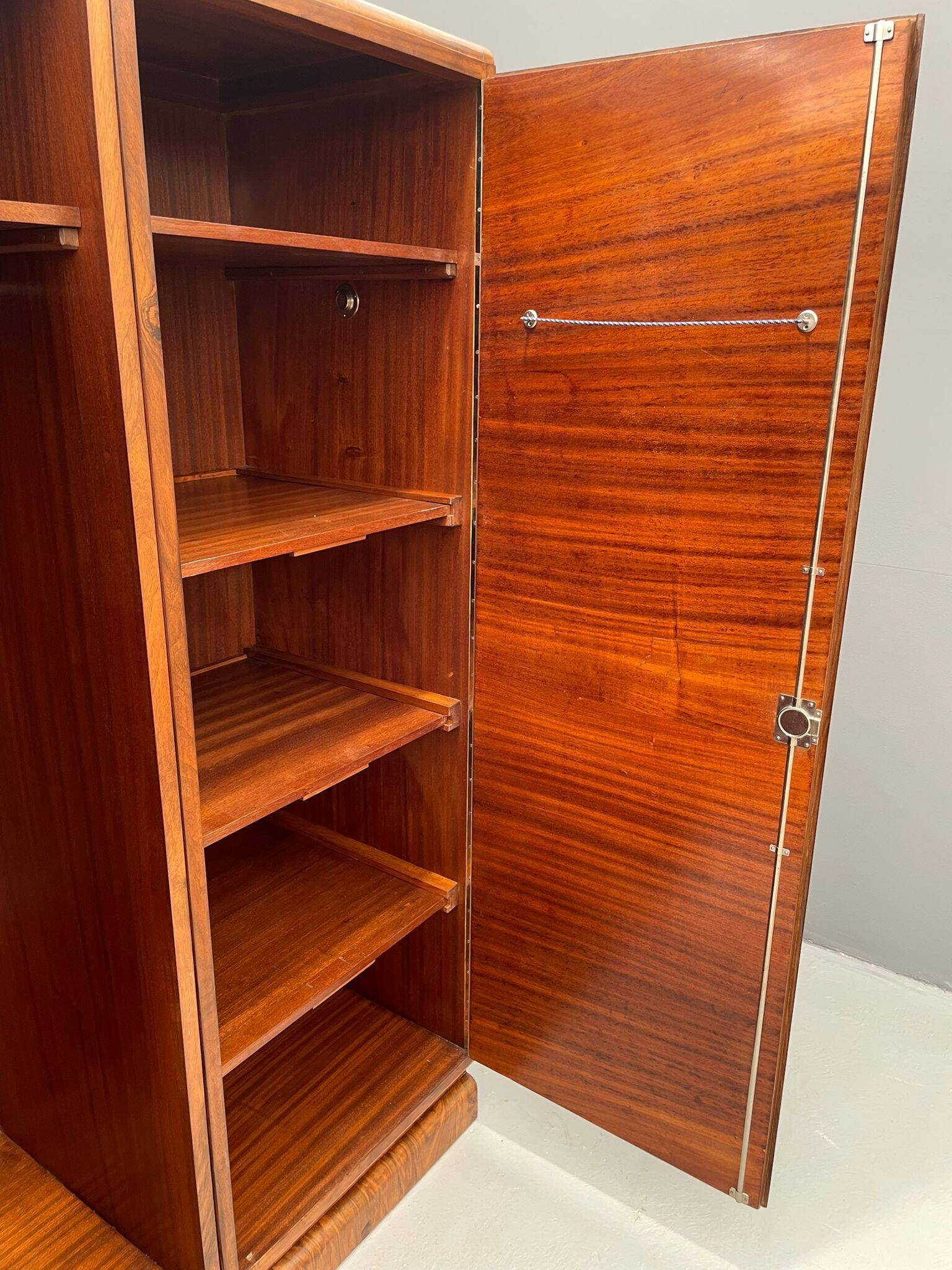 Restored Art Deco cabinet with shelves, walnut veneer, Czechoslovakia, 1930s