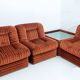 Set of Vintage Italian Velvet Five Modular Armchairs and Coffee Table, 1970
