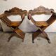 Pair of curule chairs known as Savonarole chairs - In carved wood