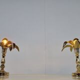 Pair of brass flower table lamps, 1970s