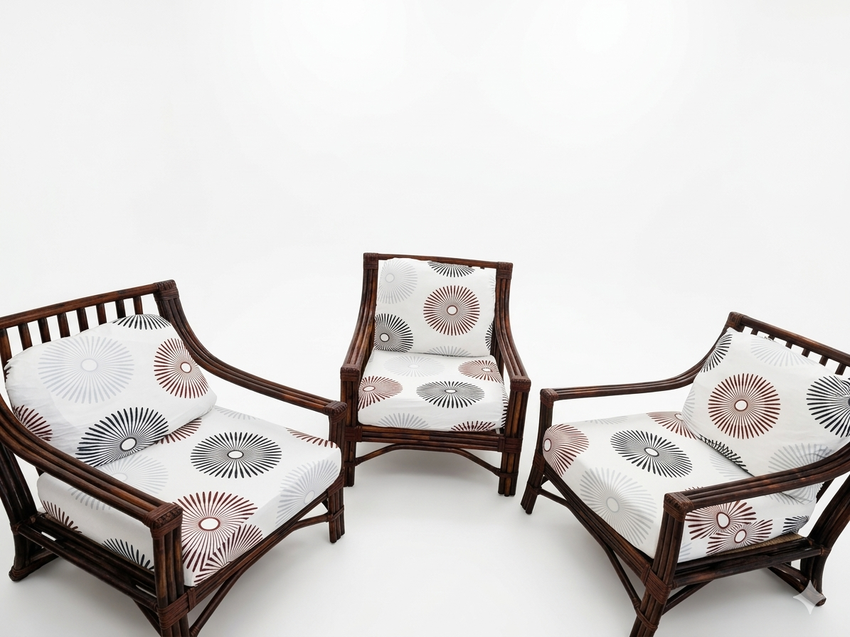 3 fauteuils Maugrion en rotin