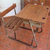 Industrial style oak and metal school desk
