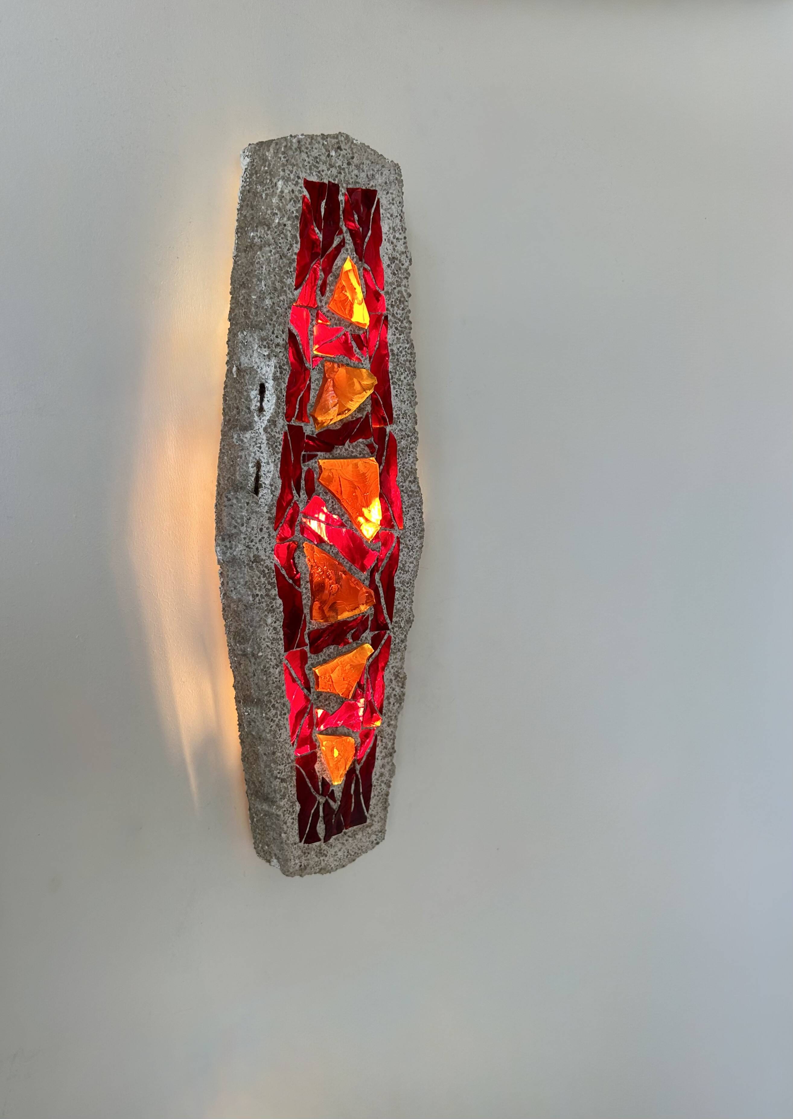 XL "stained glass" wall sconce, glass and cement, Sweden 1950