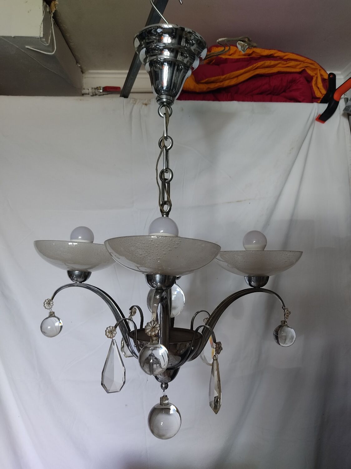 Old vintage chrome chandelier.