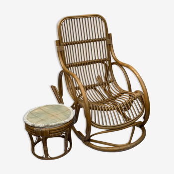 Italian rattan rocking chair and stool