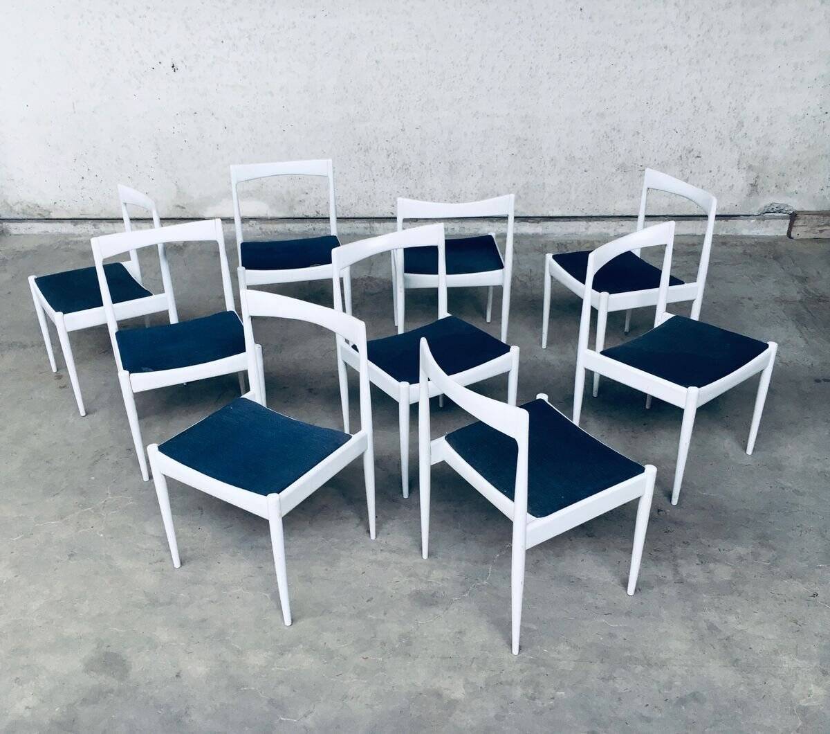 Belgian White Dining Chair, 1970s, Set of 9