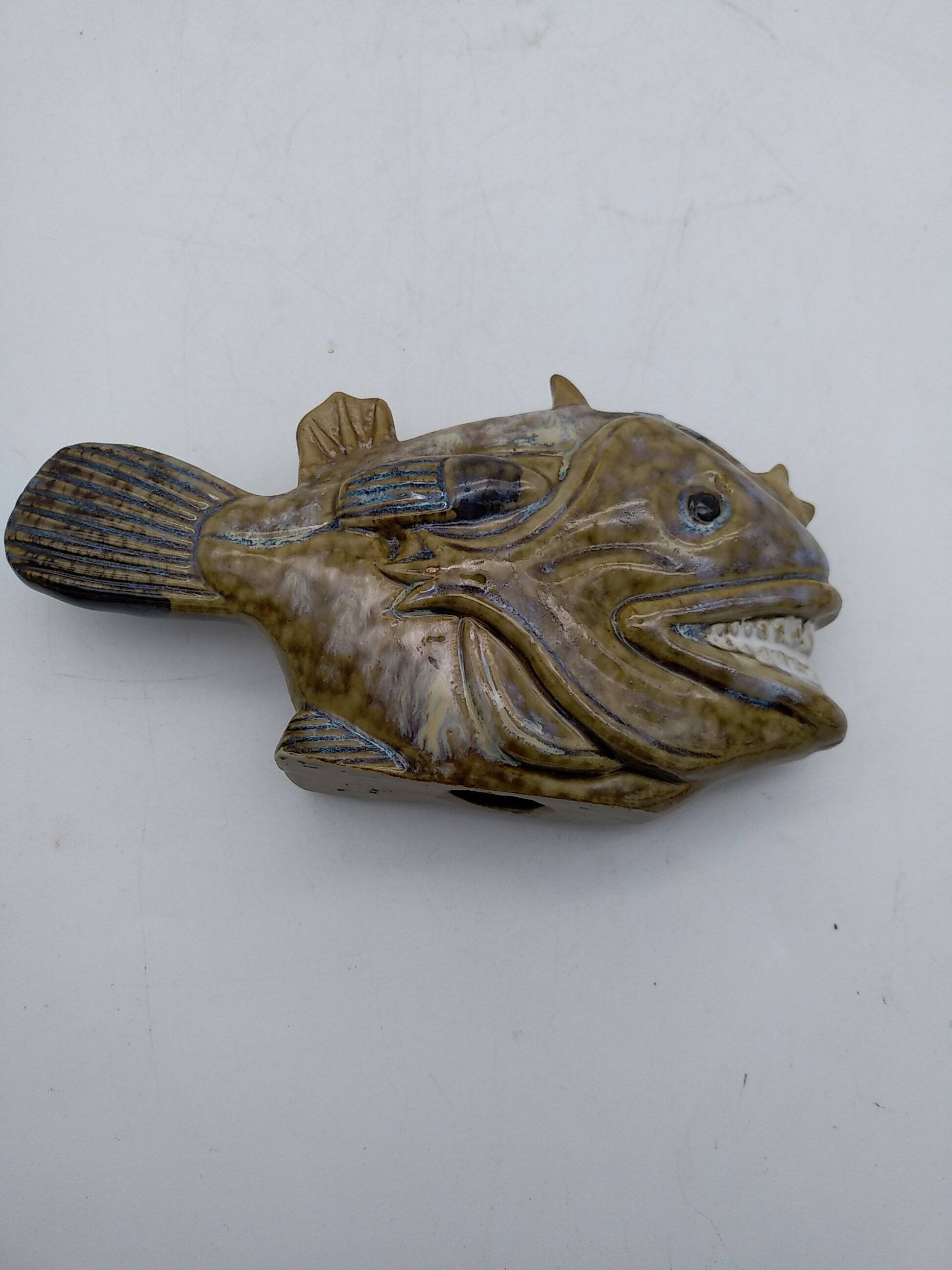 Glazed ceramic fish. Monkfish or monkfish. Can be used as a soliflore.
