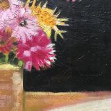 Tableau vintage à fleurs, cadre d origine