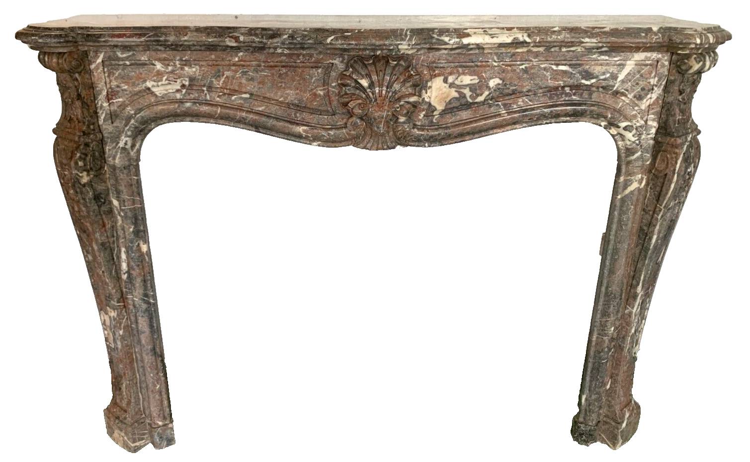 Louis XV style fireplace in red breche marble 19th century
