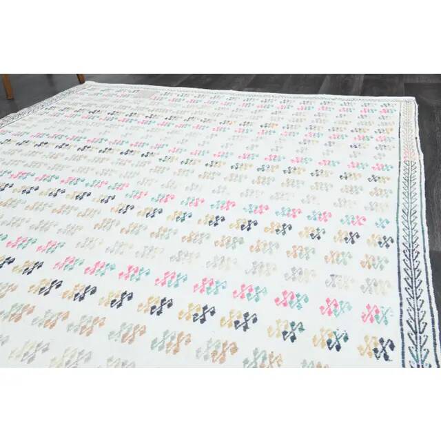 1970s Turkish Oushak Kilim Wool Cotton White Area Rug 182x266