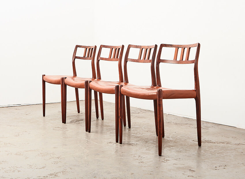 Set de 4 chaises N.O. Moller  modèle 79 en palissandre et cuir pour J.L. Mollers Danemark 1966