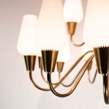 Lamp with arms of brass and glass, of Danish design from the 1950s