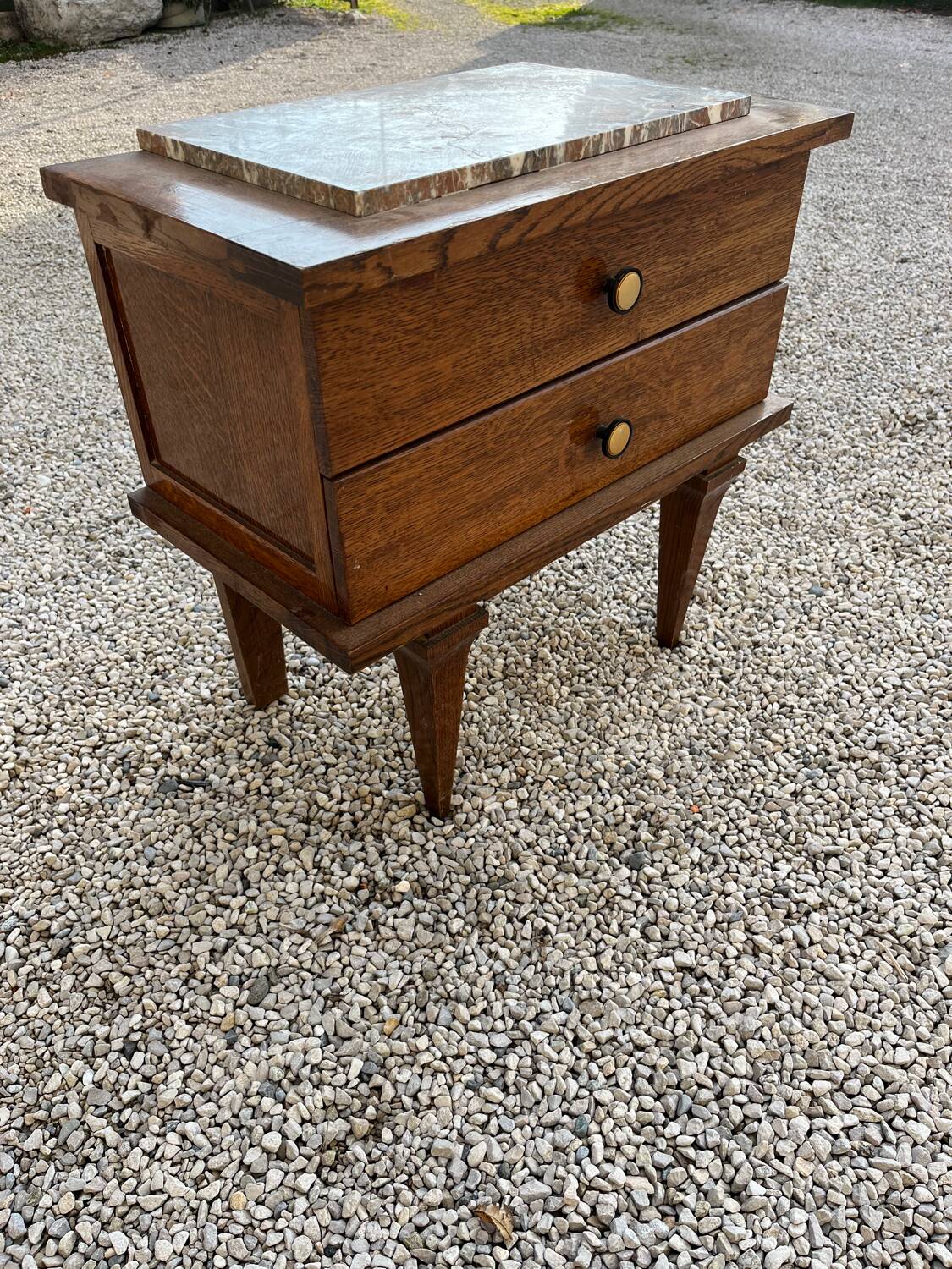 Vintage marble and oak bedside table 1950