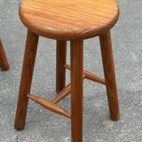 Set of 3 vintage pine stools from the 60s