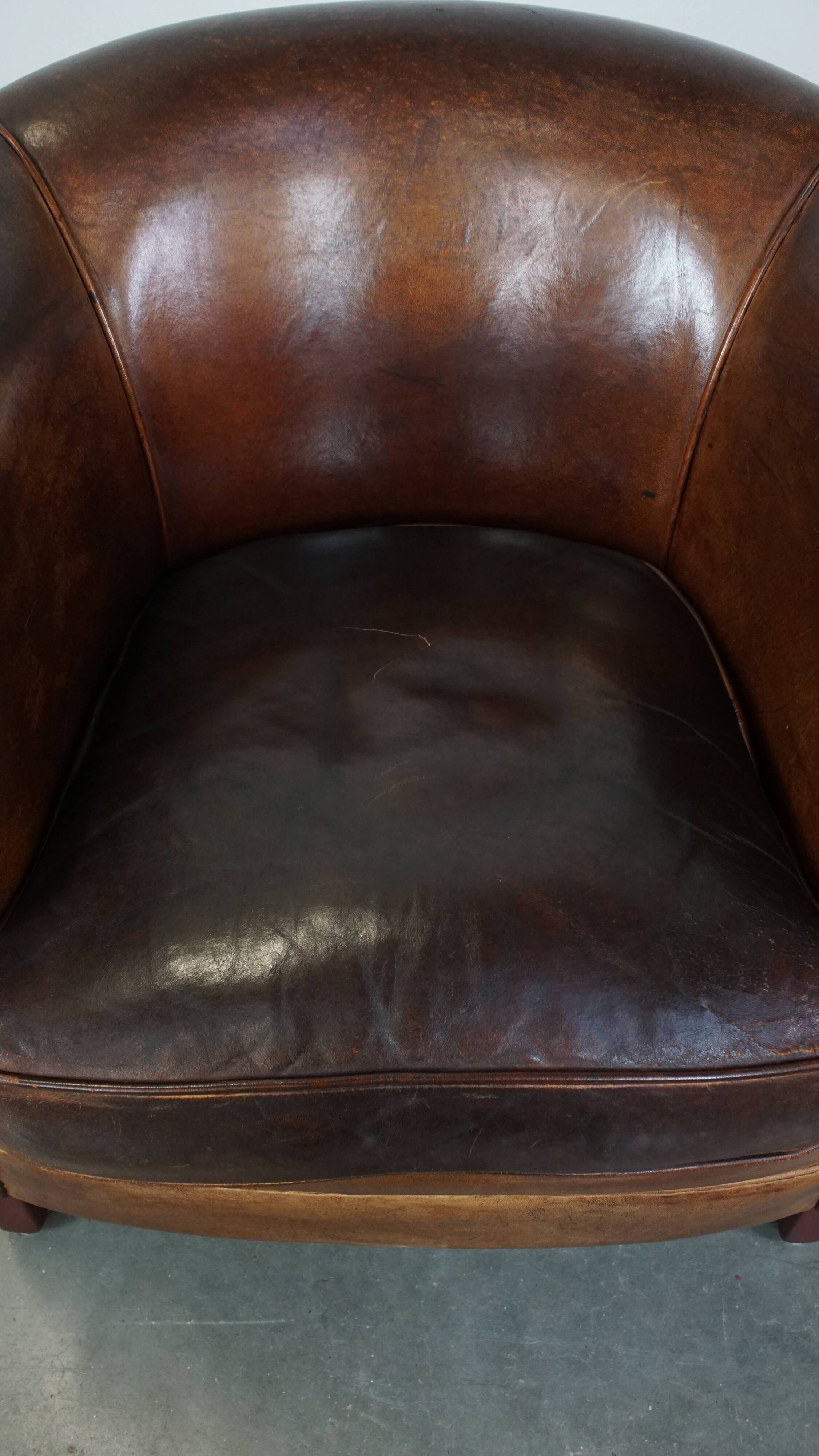 Cognac-Colored Sheepskin Leather Club Chair