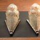 Pair of art deco glass wall lights signed dégue, hammered wrought iron.