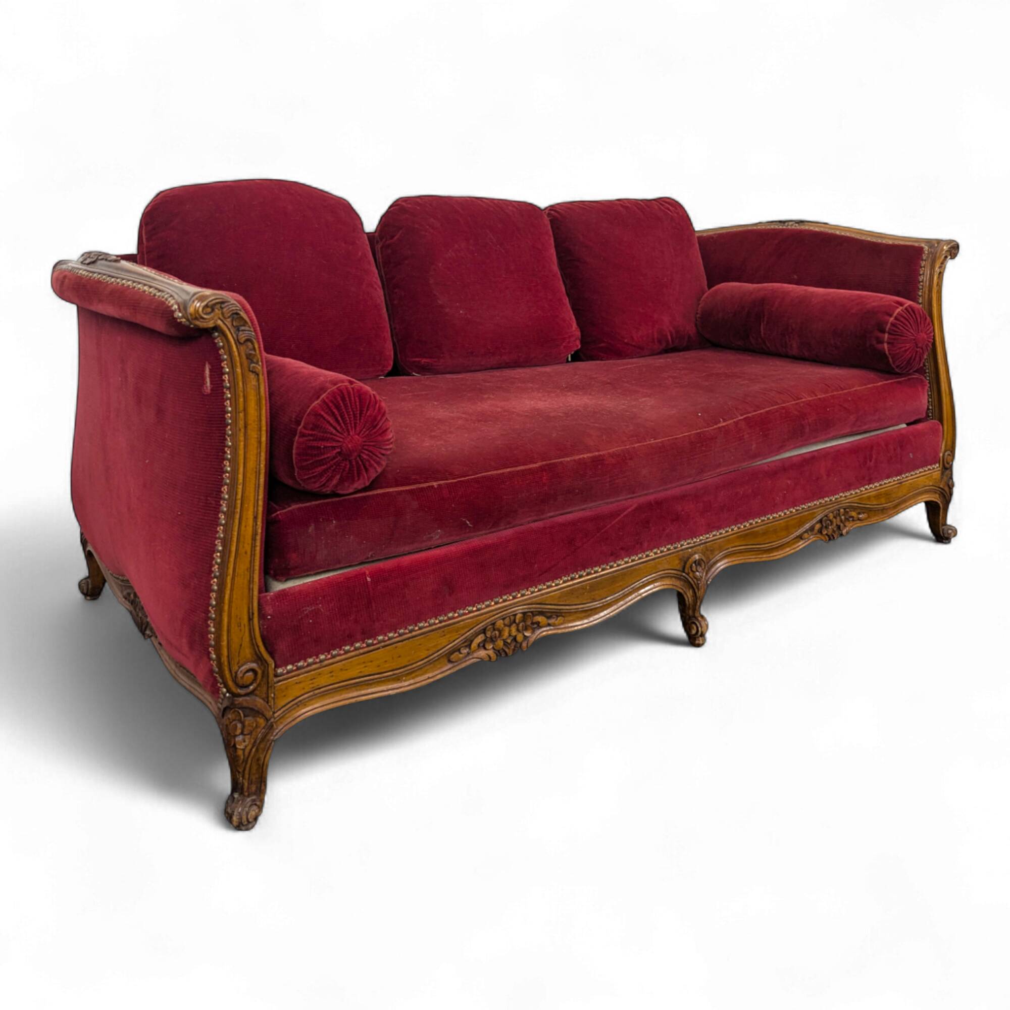Louis XV style daybed in red velvet