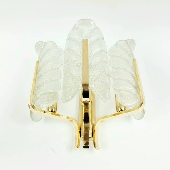 Large Scandinavian Glass & Brass Leaf Wall Light by Carl Fagerlund for Orrefors, 1960s