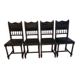 4 Henri IV wood and leather chairs