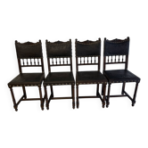 4 Henri IV wood and leather chairs