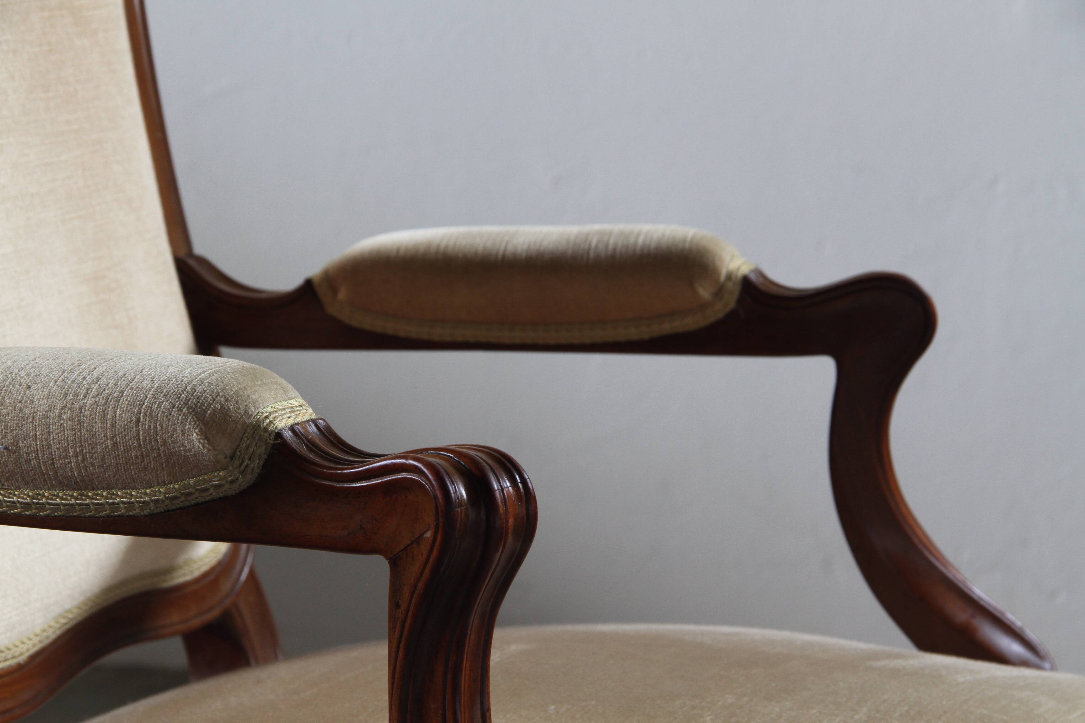 Pair of Vintage Danish Antique 18th century Lounge Chair, style of Louis XV