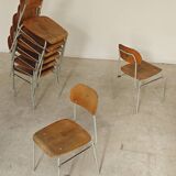 Set of 8 metal and wood school chairs  
Former Czechoslovakia 1960