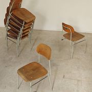 Set of 8 metal and wood school chairs  
Ex Czechoslovakia 1960