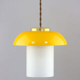 Mid-century yellow glass & brass mushroom pendant lamp